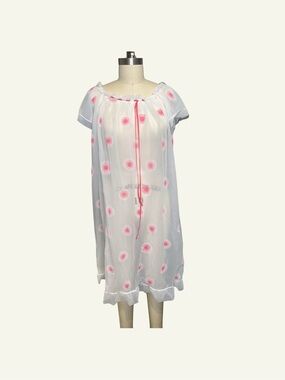 Vintage Women’s sheer White Nightgown with Pink Floral Detail